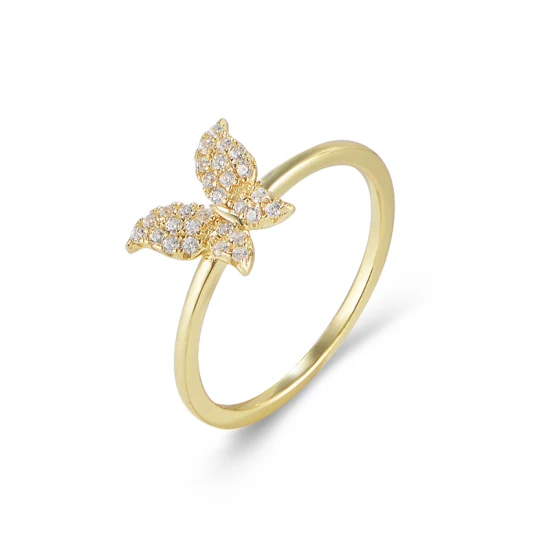 Модное позолоченное кольцо с бабочкой из кубического циркона для женщин и девочек, ювелирные изделия из стерлингового серебра 925 пробы с логотипом, коктейльное кольцо с бабочкой
