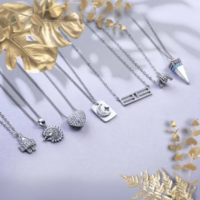 Ожерелье из стерлингового серебра 925 пробы с золотым роботом-ежиком, луной, звездой, пирамидой и сердцем